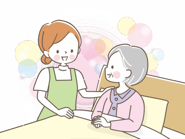 世話をする女性看護師イラスト