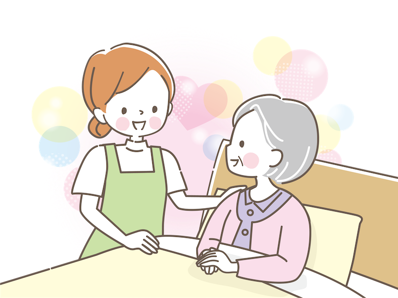 世話をする女性看護師イラスト