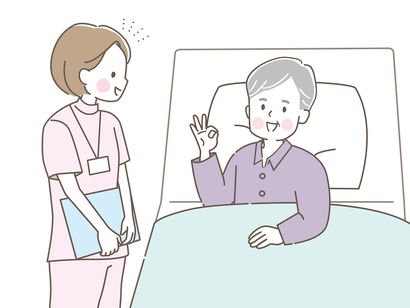 世話をする女性看護師イラスト