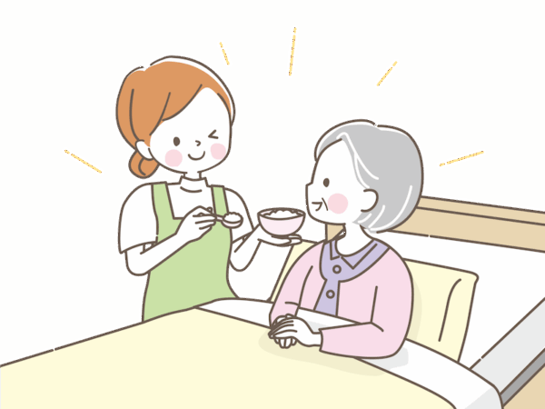 世話をする女性看護師イラスト