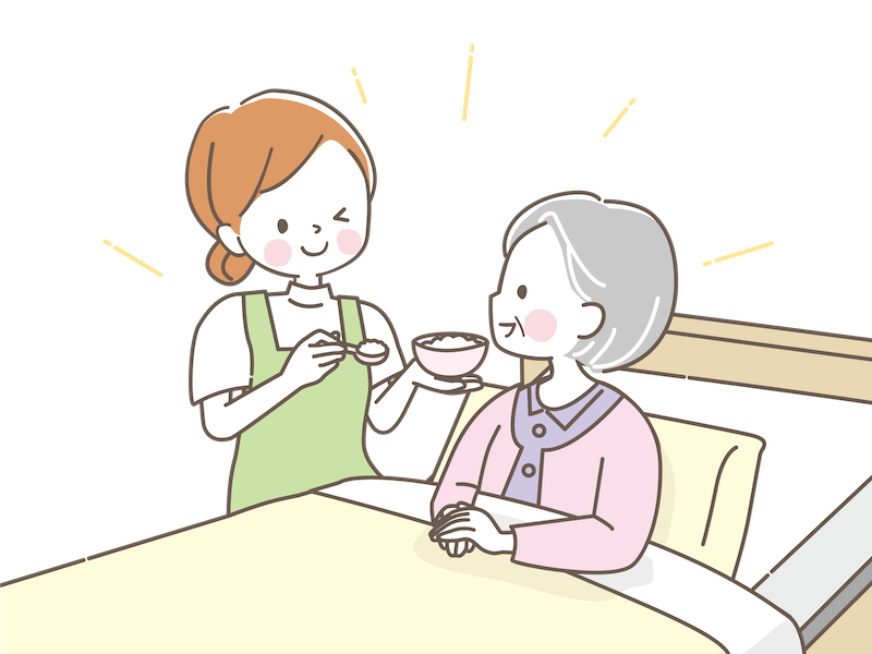 世話をする女性看護師イラスト