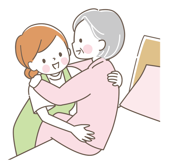 世話をする女性看護師イラスト